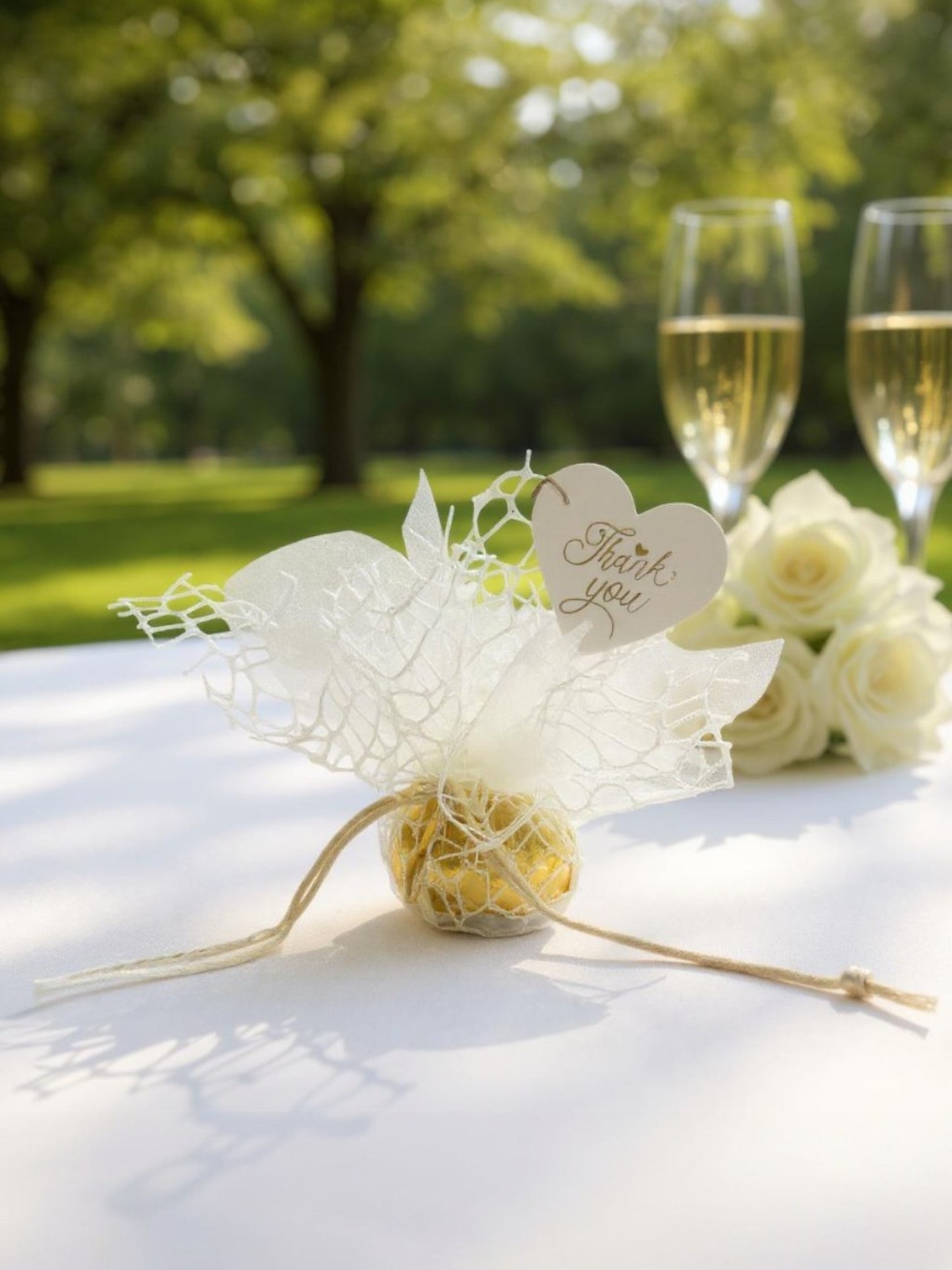 Organza net - ivory-with chocolate hearts