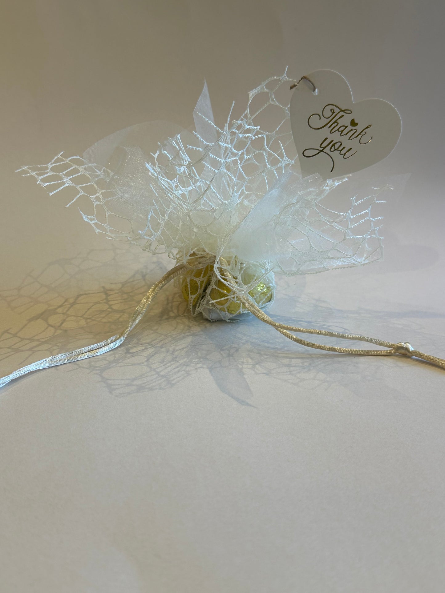 Organza net - ivory-with chocolate hearts