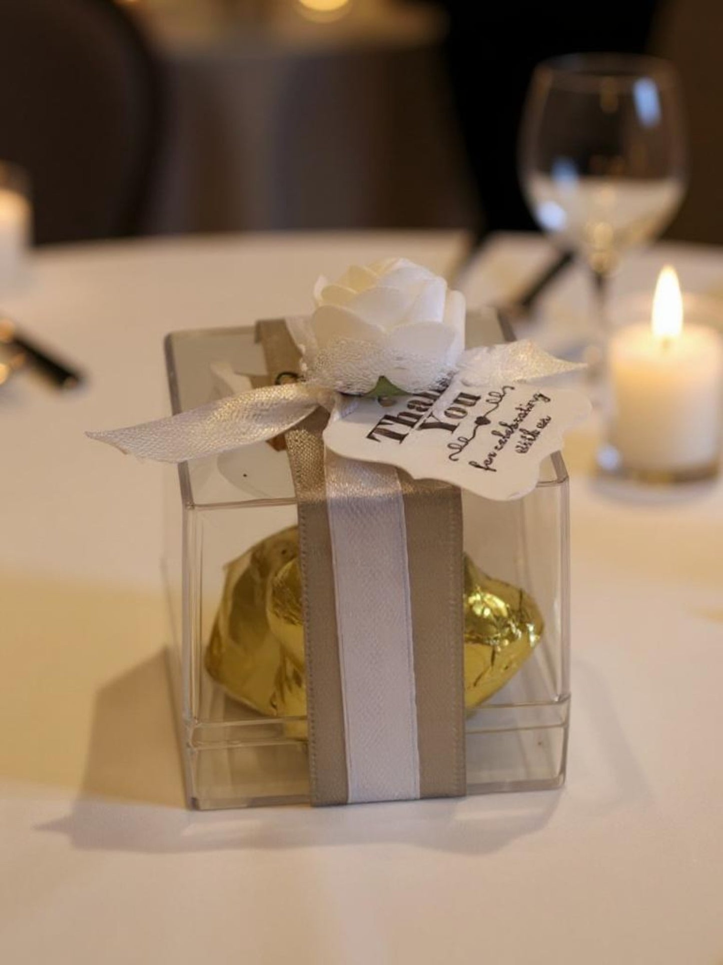 Clear box with rose (silver with tag)