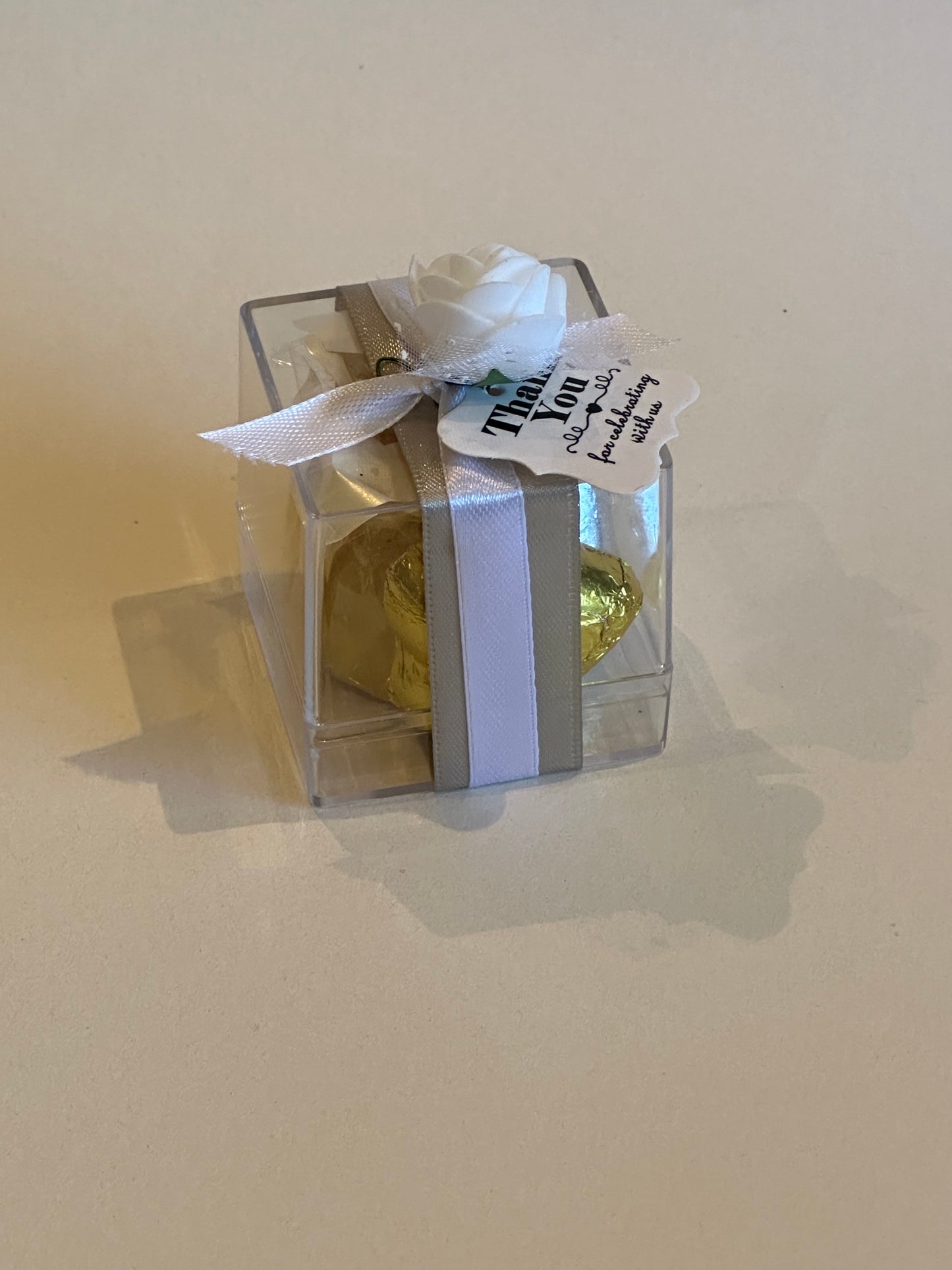 Clear box with rose (silver with tag)